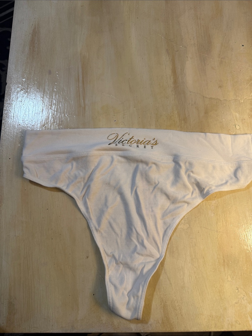 Victoria's Secret White Thong Panty with Gold Logo
